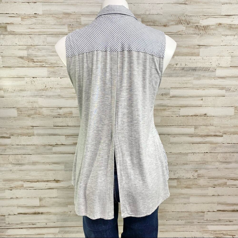 Anthro Drew Striped Top Womens Size S Blue Gray Crinkle Front Knit Back - Picture 11 of 15